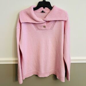 Talbots Pink Shawl Collar Button V Neck Cotton Mix Pullover Sweater XL
